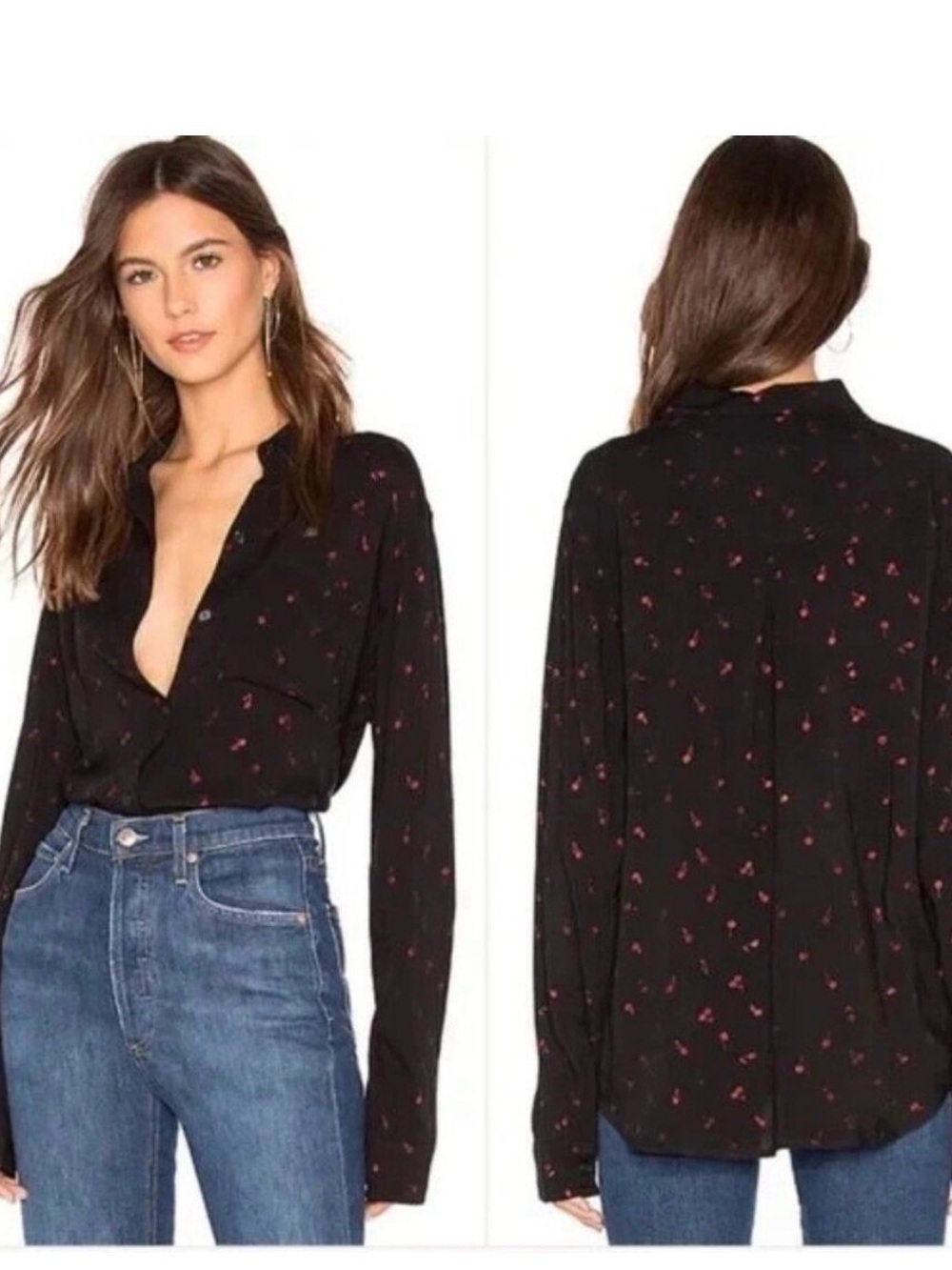 Rails Rocsi Button Down Metallic Cherries Print Shirt Black Size Small